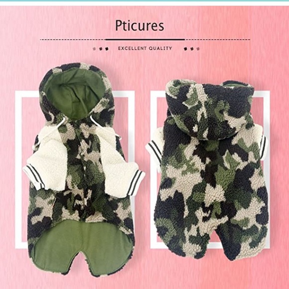 NWT Dog Army Fatigue Letterman Style Fleece Feel Winter Coat Hooded 2nd Matcher - Picture 4 of 11